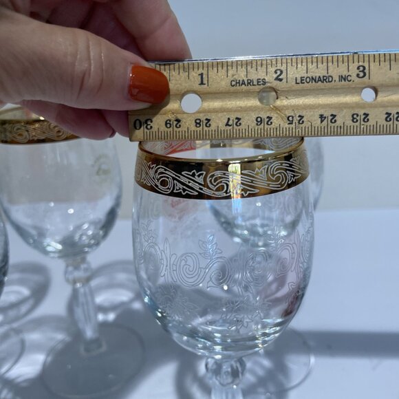 Pasabahce Circle Wine Glasses Gold Rimmed Art of Glass Turkey Set of 5 NWOB - Picture 10 of 11